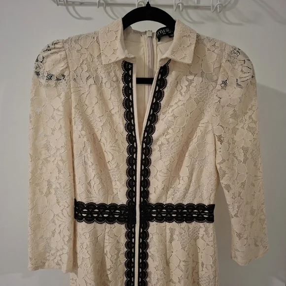 Little Mistress Women's Cream & Black Lace Midi Dress (Size US 2) - Picture 2 of 9